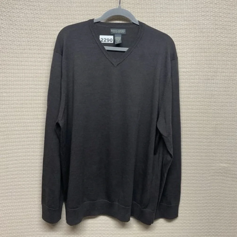 NWOT Banana Republic Brown/Gray‎ V-Neck Sweater Men 2XL Madagascar 100% Wool